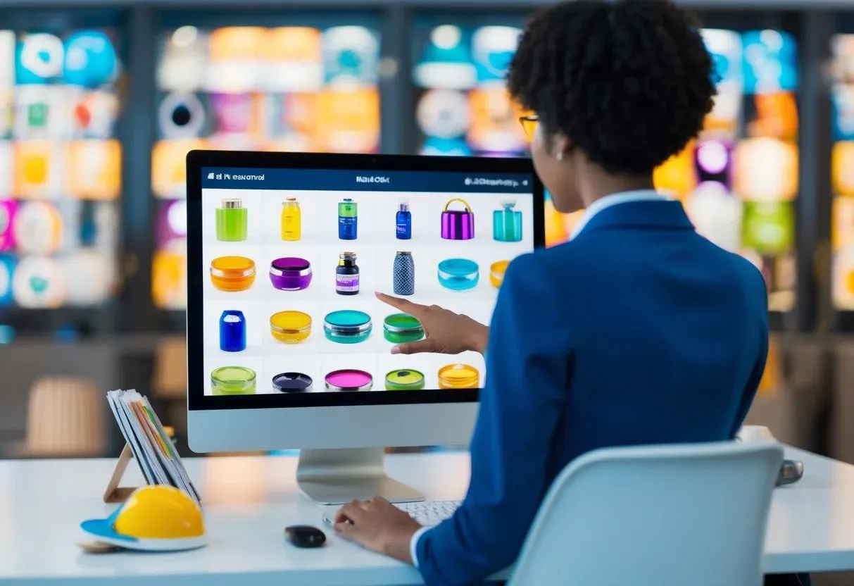 A person browsing through a variety of colorful and unique products displayed on a computer screen, with a sense of excitement and discovery