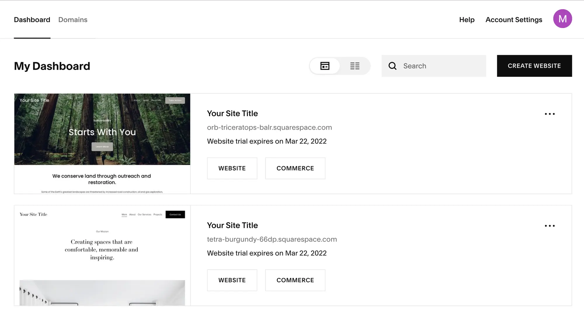 Squarespace Commerce dashboard
