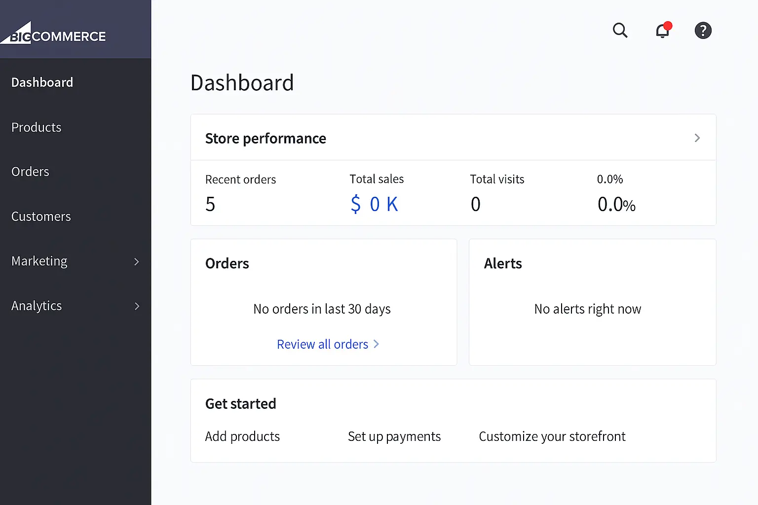BigCommerce dashboard
