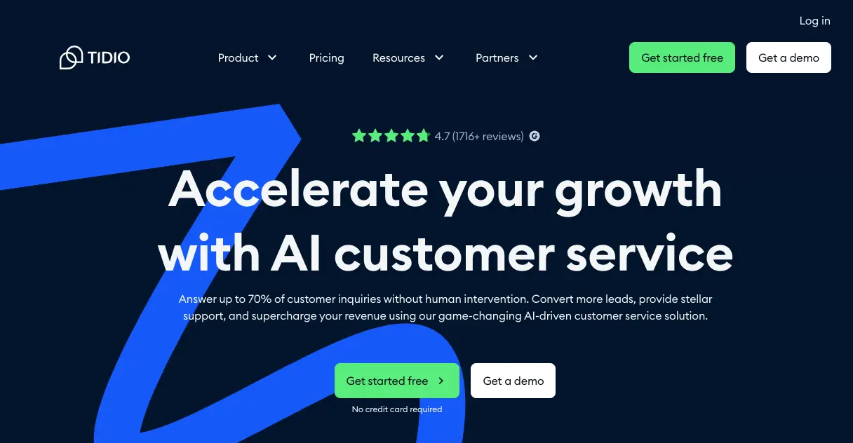 landing page of tidio