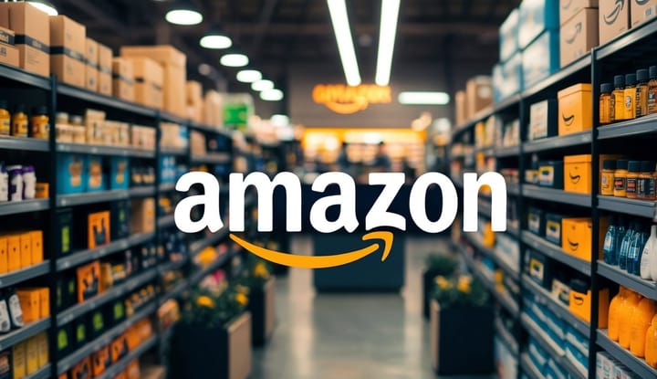 A bustling marketplace with a variety of products from around the world, each labeled with the Amazon Global Selling logo