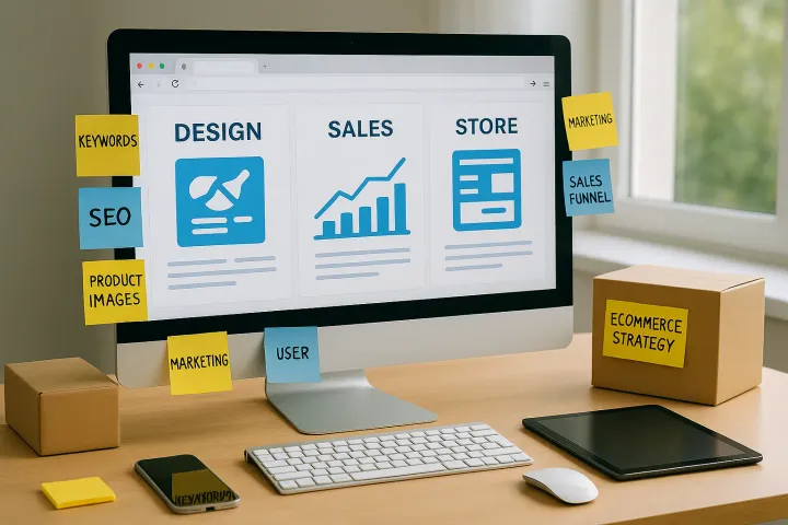 A modern workspace with multiple e-commerce dashboards open